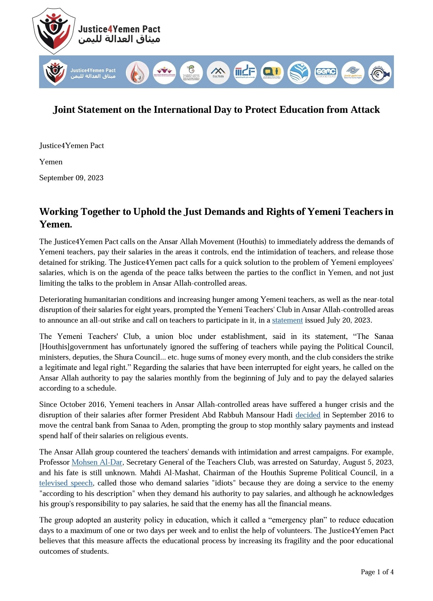 Joint Statement on the International Day to Protect Education from ...